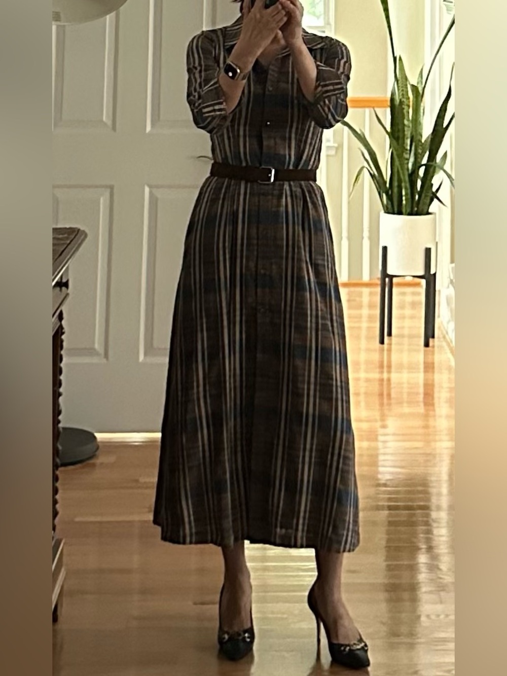 Spartina 449 Brown and Blue Striped Shirt Dress
